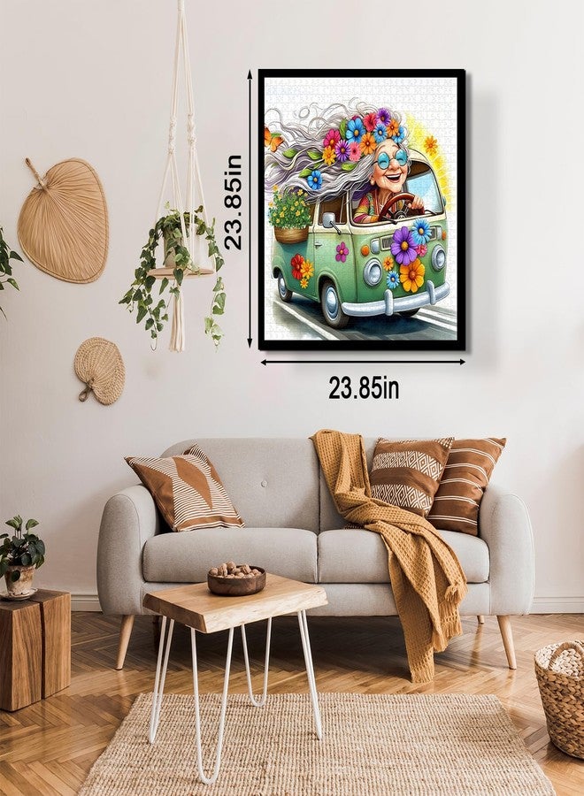 PPuzzling Happy Grandma Puzzles for Adults 1000 Pieces, Cute Granny Flower Car Puzzle, Challenging Jigsaw Puzzle as Home Wall Art Decor - Image 5